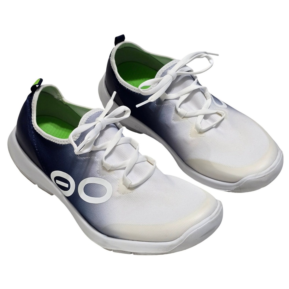 OOFOS OOmg Sport Low White Navy Blue Ombre Recovery Shoes Mens 10‎ EU 43